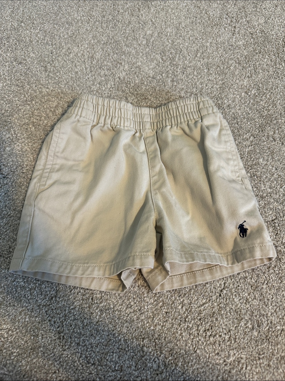 Ralph Lauren Beige Elastic-Waist Polo Shorts with Navy Logo